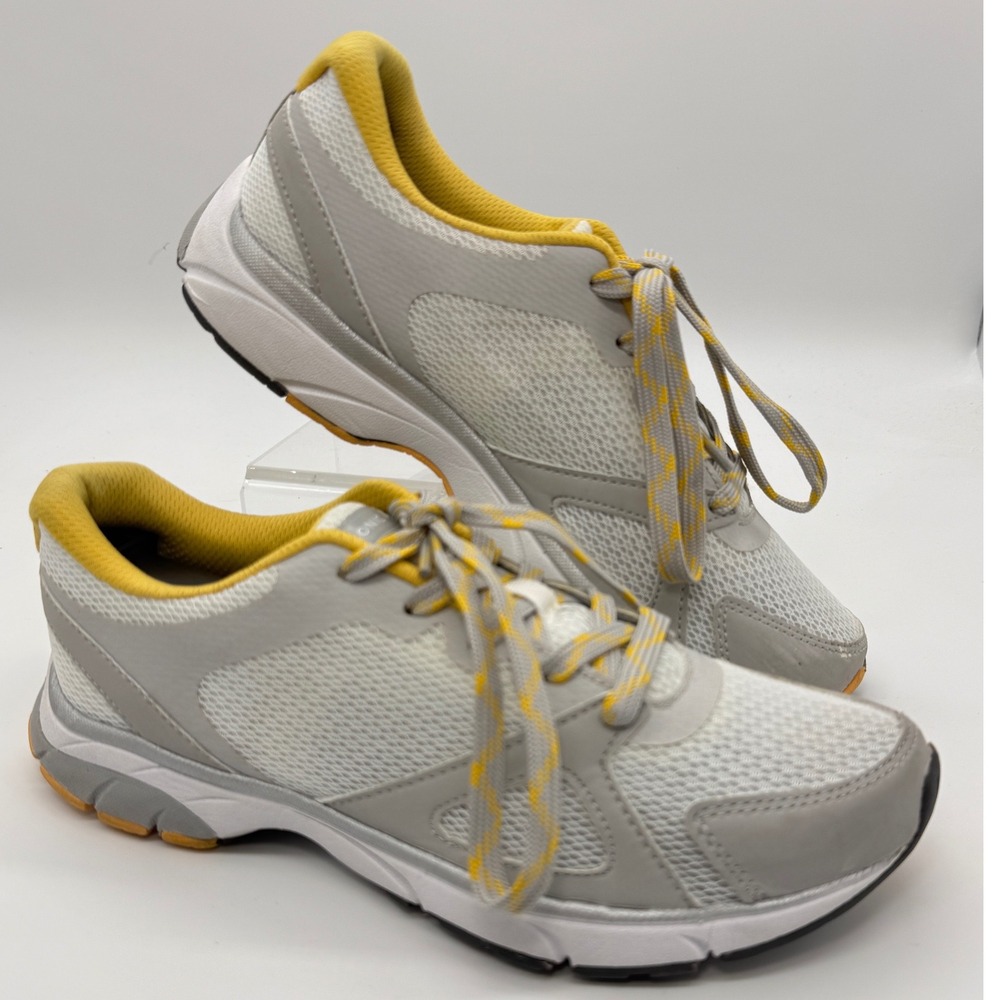 Vionic Tokyo Sneakers Women 7.5 Grey Yellow Mesh Walking Athletic Shoes
